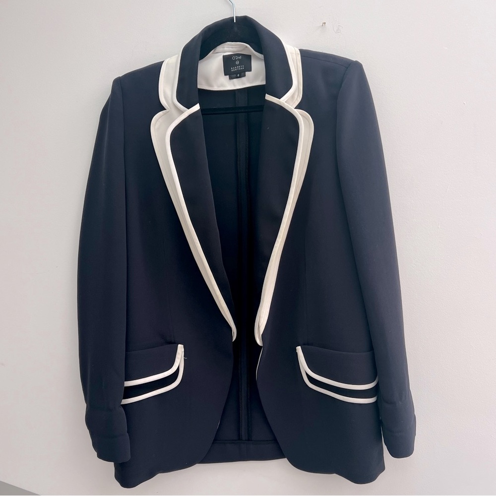 Barneys New York blue & white sz 6 blazer, detachable double lapel. Tennis chic!